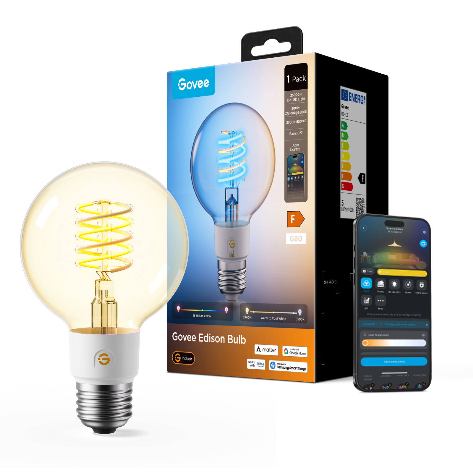 goSmart Asia Govee Smart Light Bulb Lampu Siling WIFI &amp; Bluetooth Mentol Lampu Menukar Warna RGBWW Lampu RGB Boleh Dimalapkan