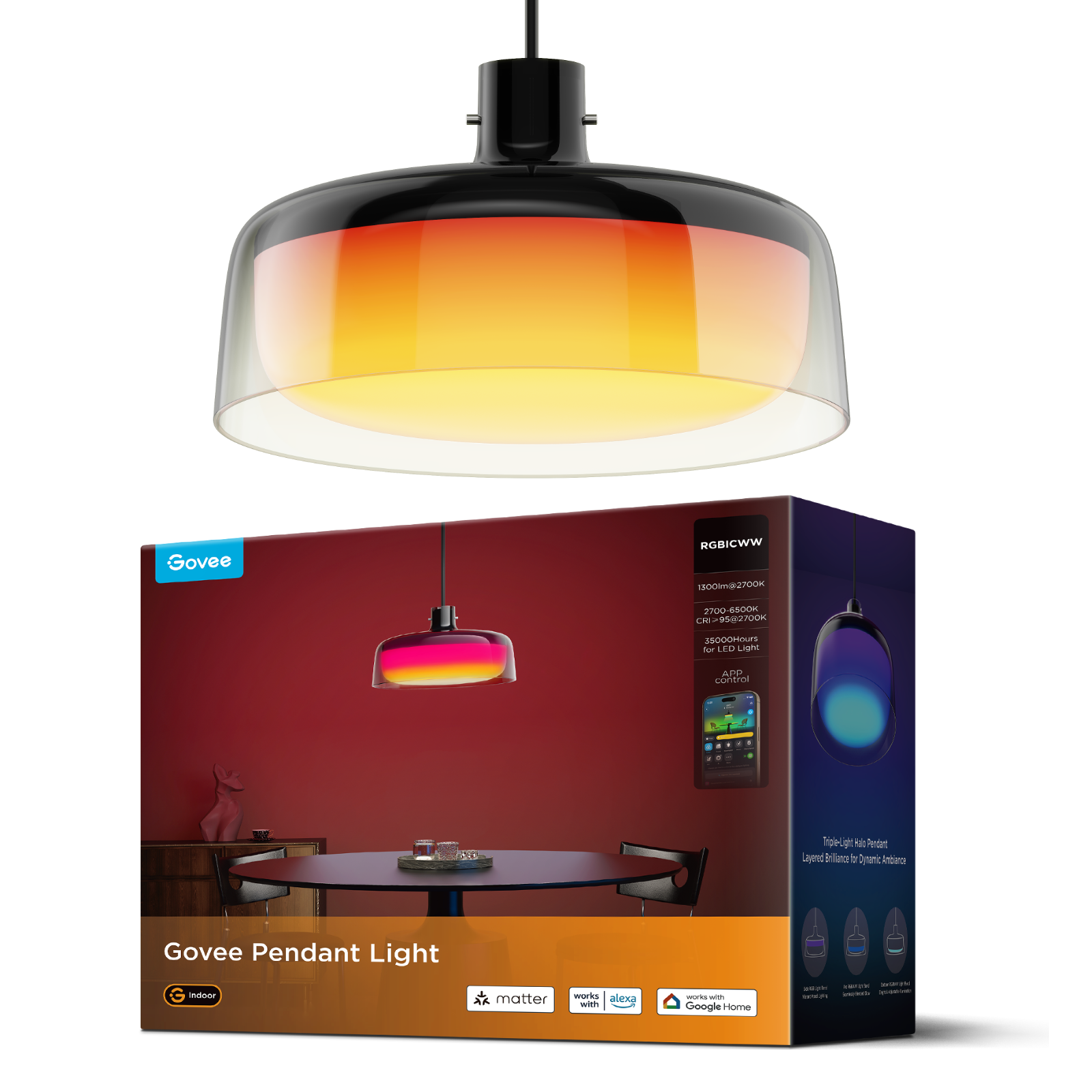 goSmart Asia Govee Pendant Light  Smart Light Bulb Ceiling Light WIFI & Bluetooth Color Changing Light Bulbs RGBWW Dimmable  RGB Light