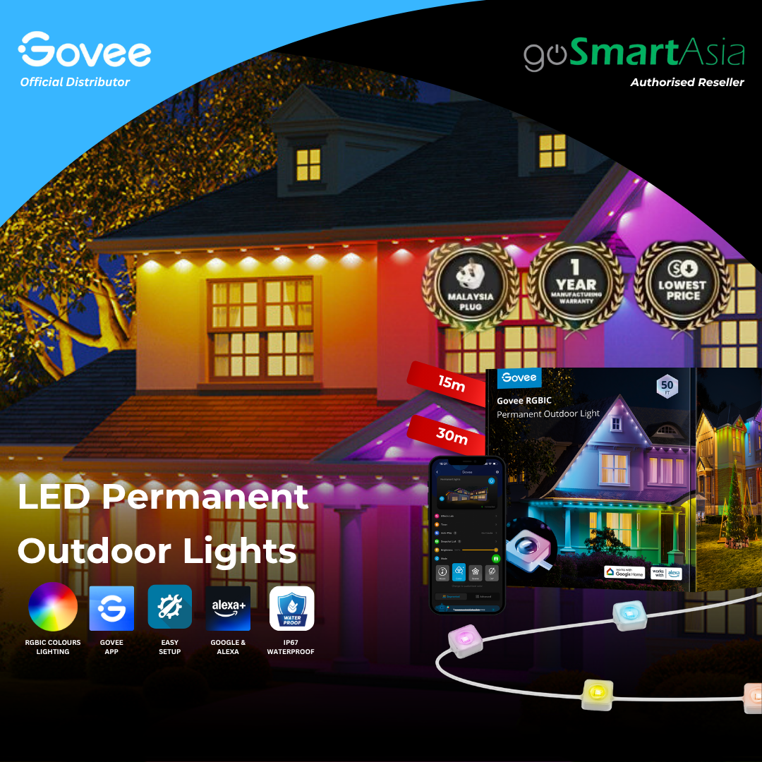 goSmart Asia Govee Permanent Outdoor Lights 15 & 30 Meter Govee RGBICWW Garden Lights (2 packs) Outdoor Strip Light RGBIC Lighting Lampu Hiasan Smart Lighting