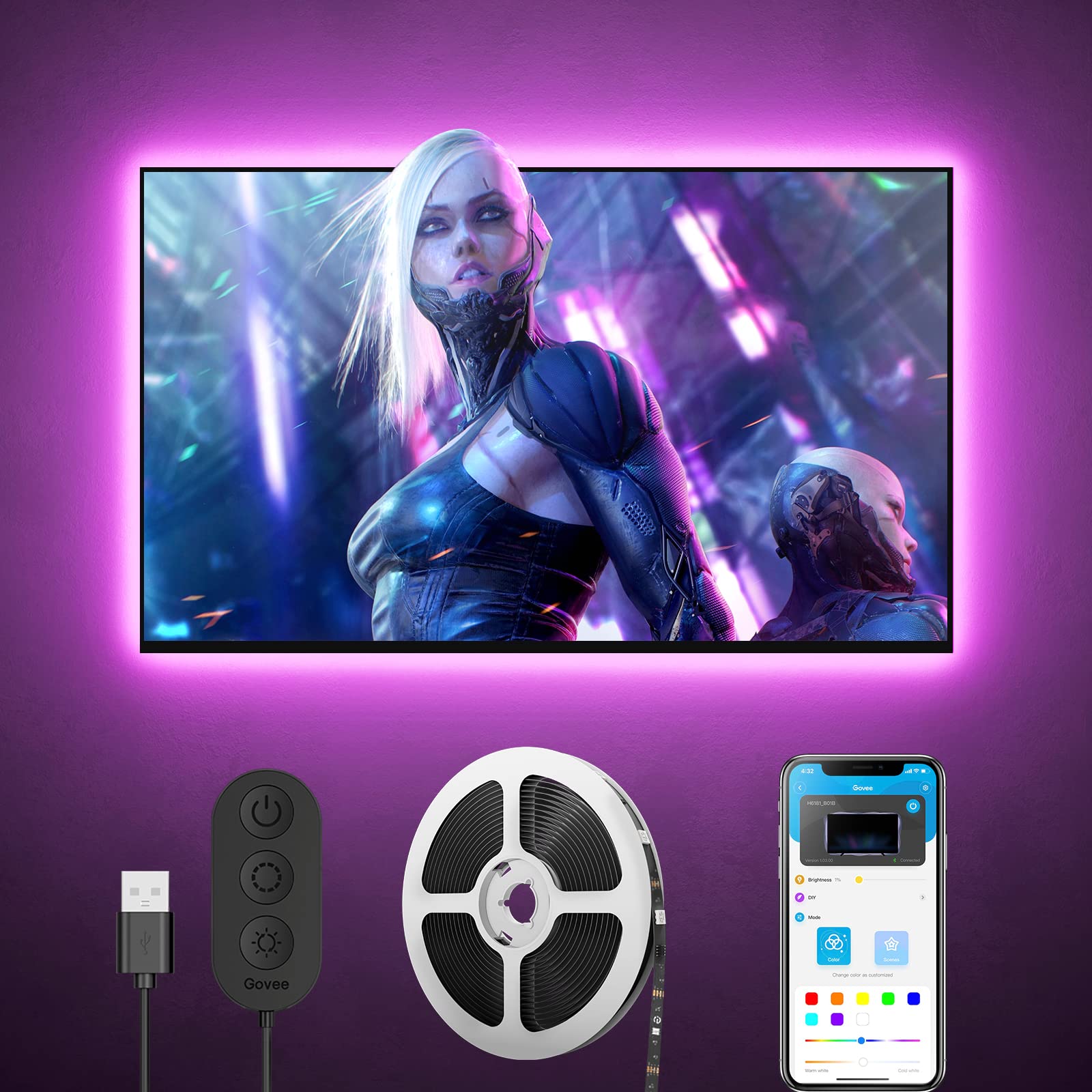 goSmart Asia Govee RGB Bluetooth LED TV Backlights for 46-60 inch TV LED Light Lampu Hiasan Lampu LED