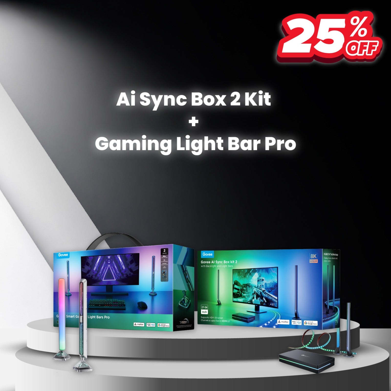 goSmart Asia Govee Smart Gaming Light Bars Pro AI Sync Box Kit 2【EU PLUG】   Gaming Light Smart Light RGB Light LED Light Lampu Hiasan Lampu LED