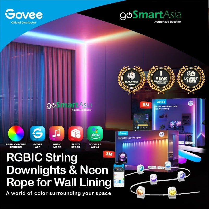 goSmart Asia Govee RGBIC String Downlights/Wall Lining Indoor Wall Light RGB Light LED Light Lampu Hiasan Lampu LED