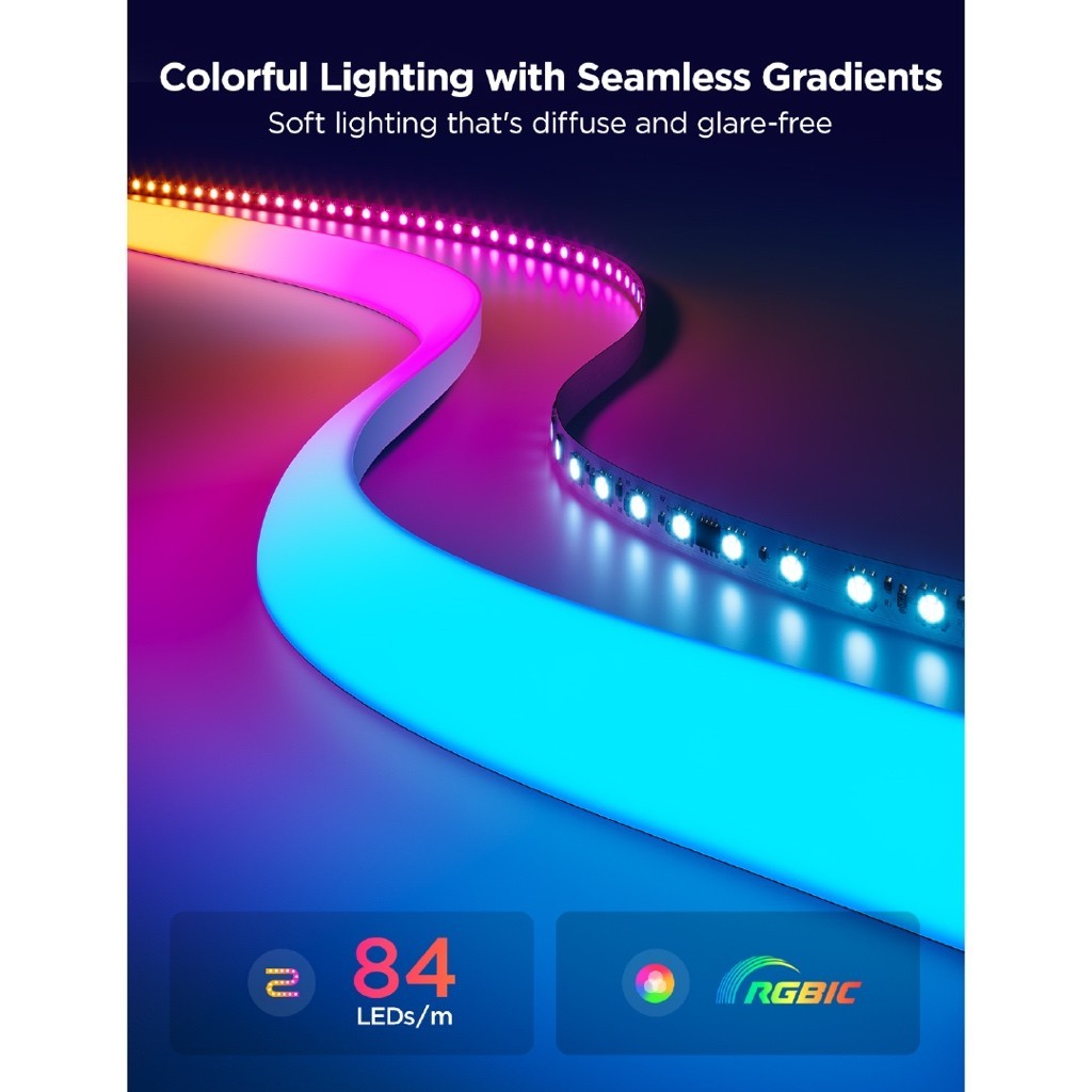goSmart Asia Govee Neon Rope Light for Wall Lining 5M w/ Music Sync Matter DIY Lighting Mode LED Light Strip RGB Light