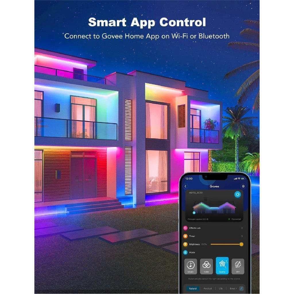 goSmart Asia Govee Phantasy Lampu Jalur LED Luaran 10M dengan Lampu LED RGB Wi-Fi Lampu Hiasan Lampu LED
