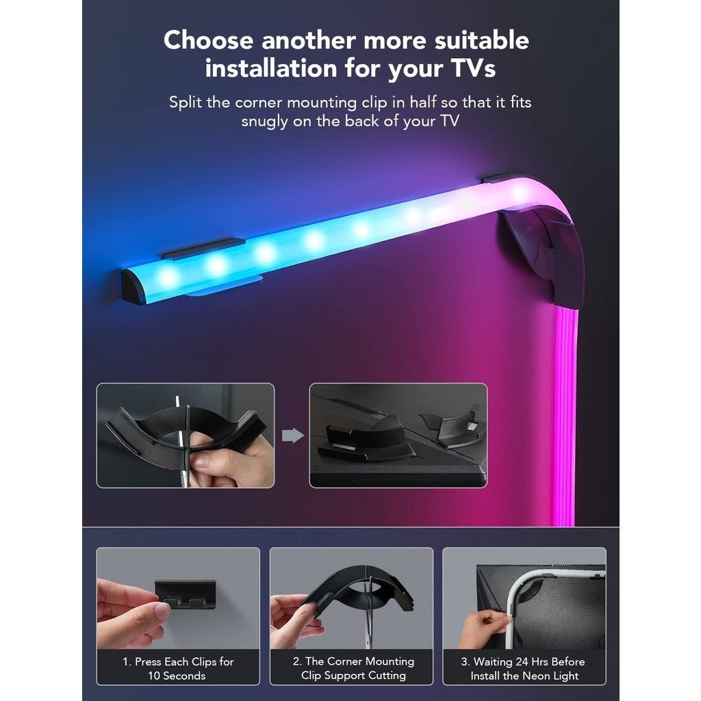 goSmart Asia Govee RGBIC Lampu Belakang TV Neon 45-55 inci(4 sisi) 65-75 inci(3 sisi) Lampu latar TV LED Light Strip Lampu Pintar
