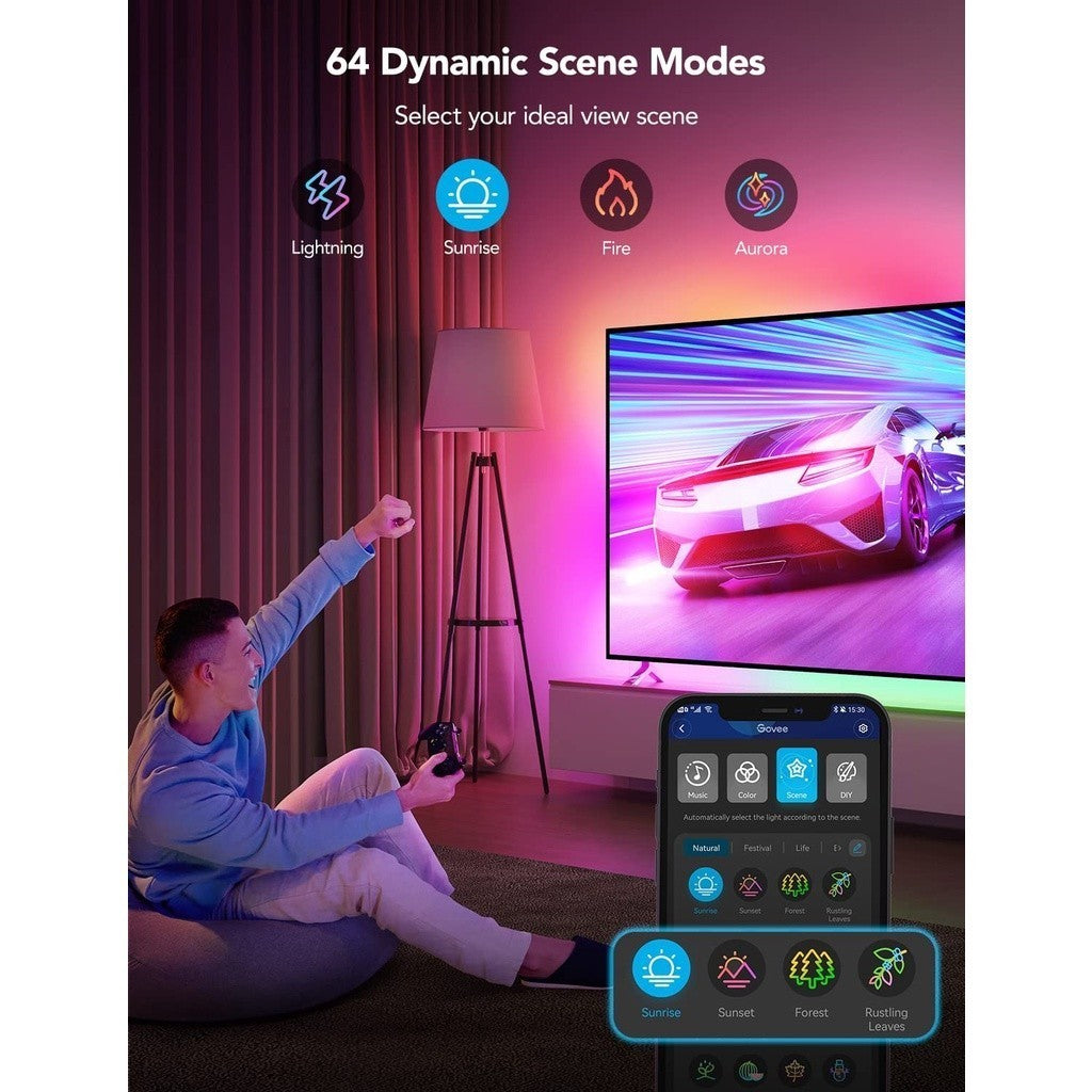 goSmart Asia Govee RGBIC Lampu Belakang TV Neon 45-55 inci(4 sisi) 65-75 inci(3 sisi) Lampu latar TV LED Light Strip Lampu Pintar