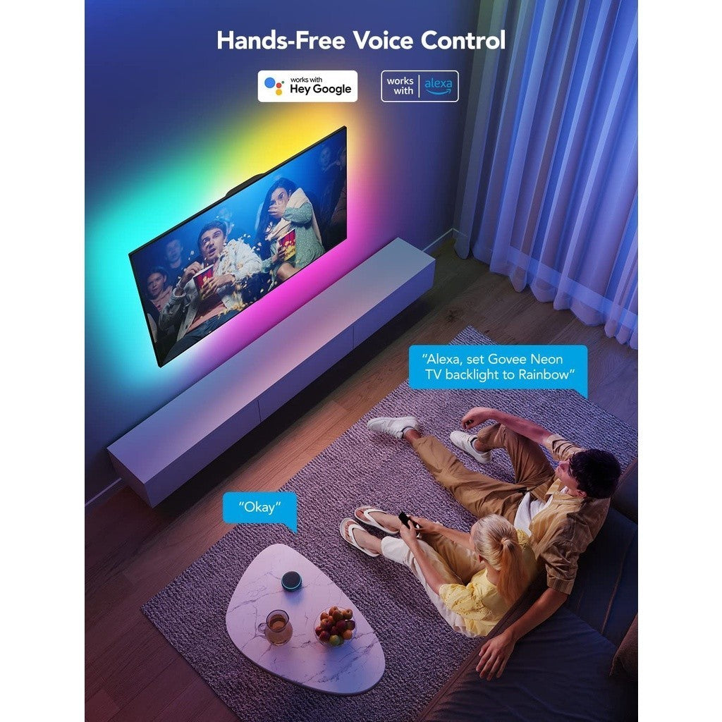 goSmart Asia Govee RGBIC Lampu Belakang TV Neon 45-55 inci(4 sisi) 65-75 inci(3 sisi) Lampu latar TV LED Light Strip Lampu Pintar