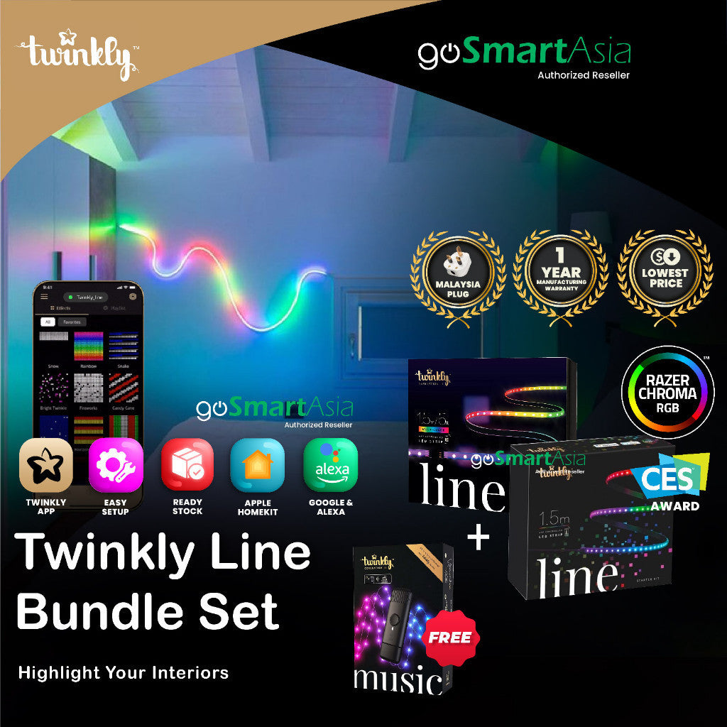 goSmart Asia [FREE MUSIC DONGLE] Twinkly Line Bundle | 1 Starter + 1 Extension Lightstrip (3m) LED Light Strip RGB Light