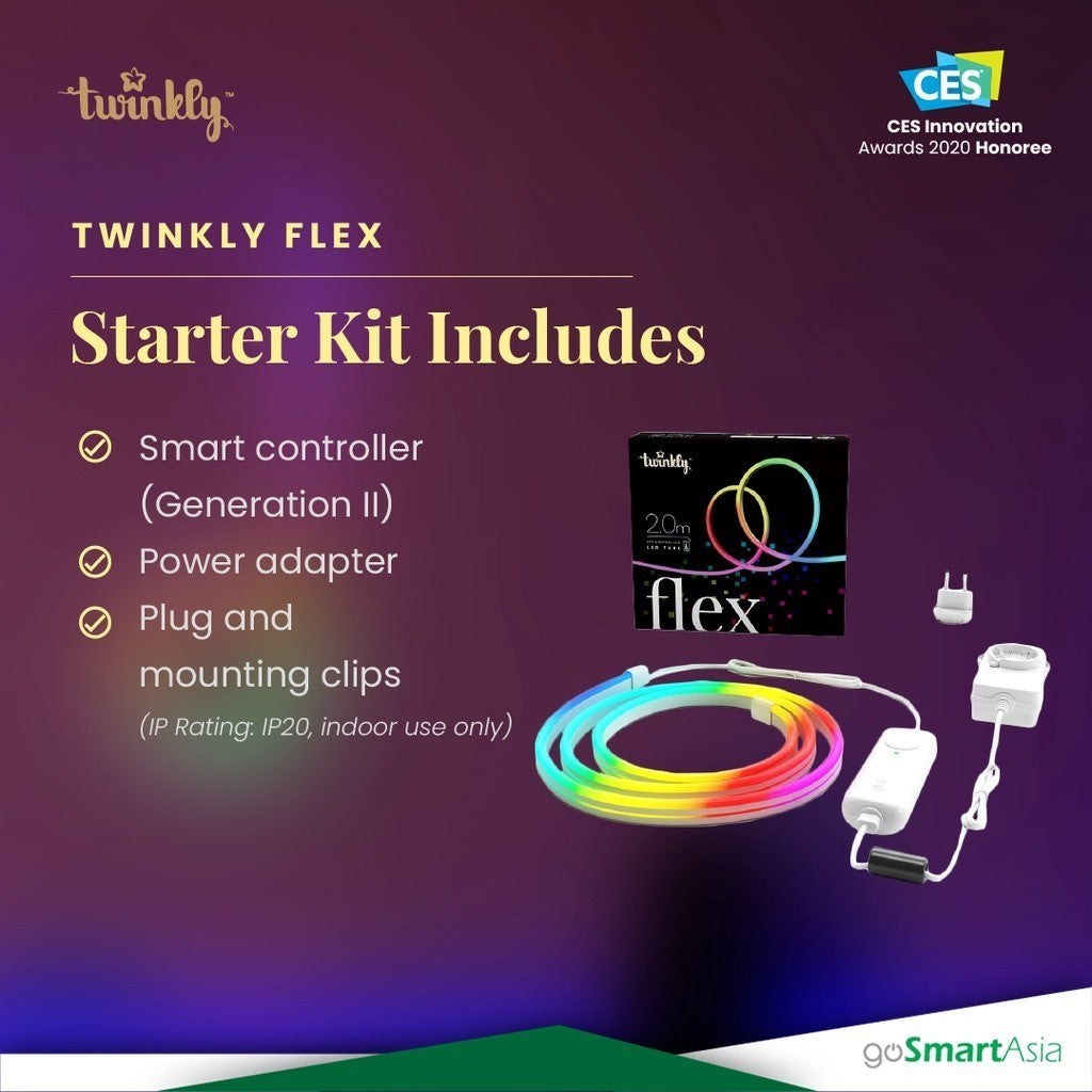 goSmart Asia [DONGLE MUZIK PERCUMA] Twinkly Flex Bundle | Jalur Lampu Neon (2mx2Sets) Jalur Lampu LED Lampu Permainan Cahaya RGB