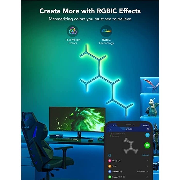 goSmart Asia Govee Glide Y Shape Light Panel 7 pack Gaming Light Neon Light Smart Light Lampu Dinding
