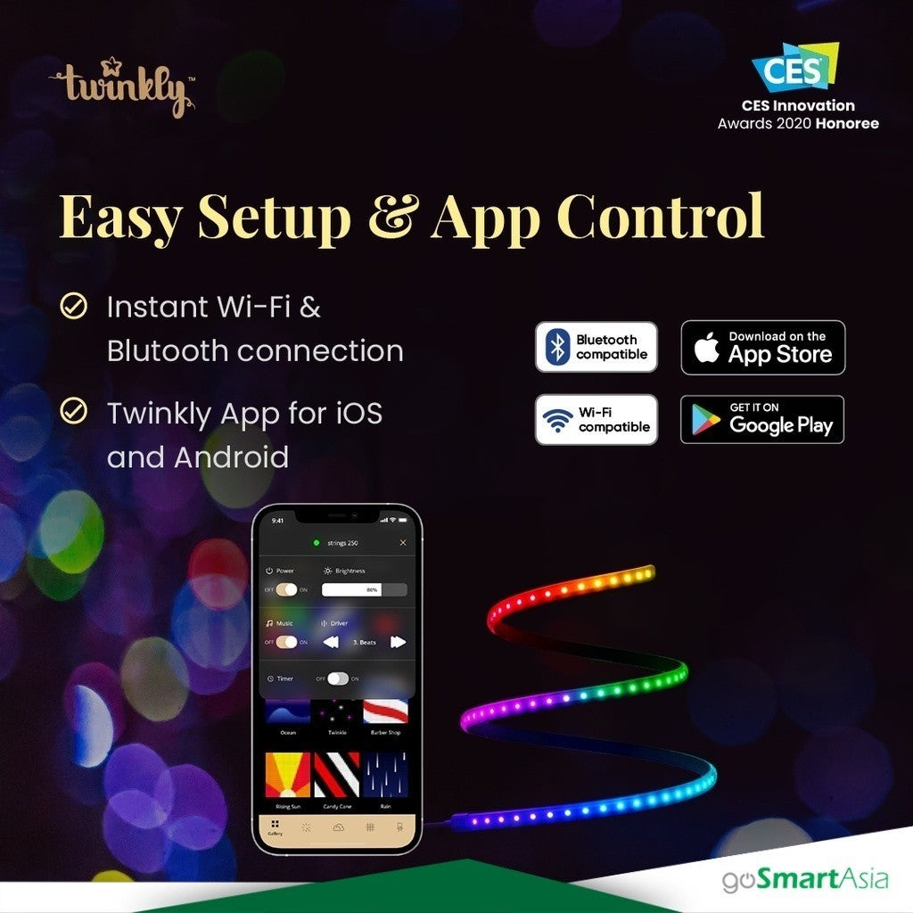 goSmart Asia Twinkly Line Starter Kit - App-controlled 90 LED RGB 1.5M lightstrip LED Light Strip RGB Light Gaming Light
