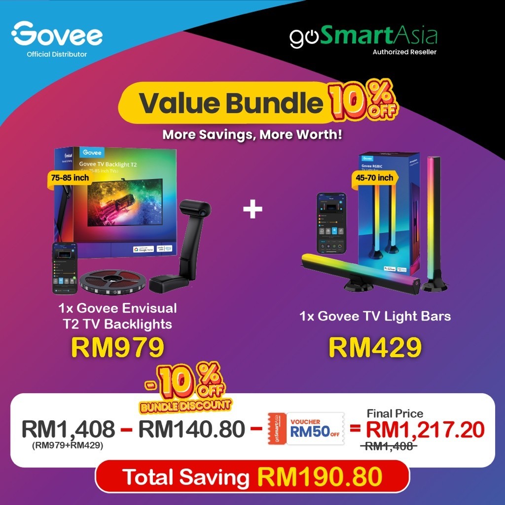 goSmart Asia Govee Envisual TV Backlight T2 with Dual Cameras (Immersion) Backlights (55-65)/(75-85)inch Wifi