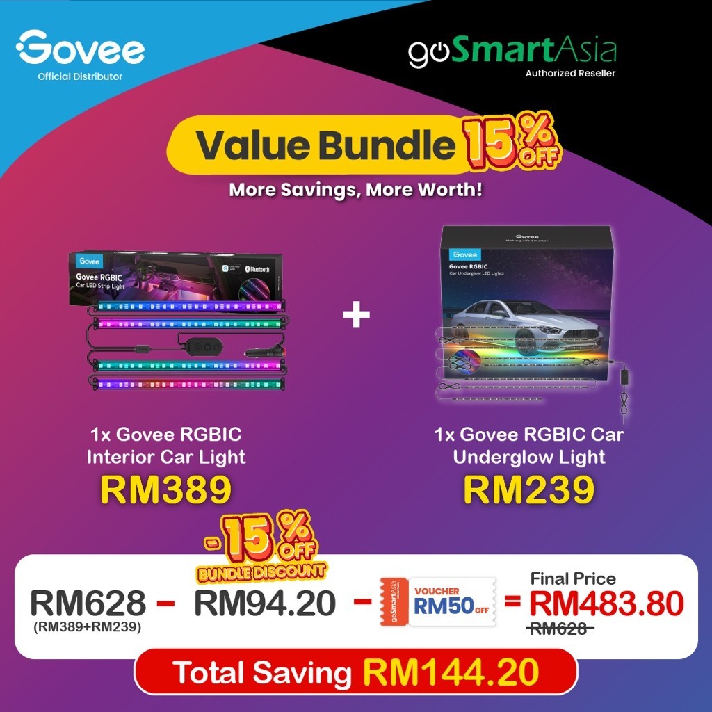 goSmart Asia Govee RGBIC Interior Car Light Car Atmosphere Light Led Light Car Interior Light Lampu Dalam Kereta