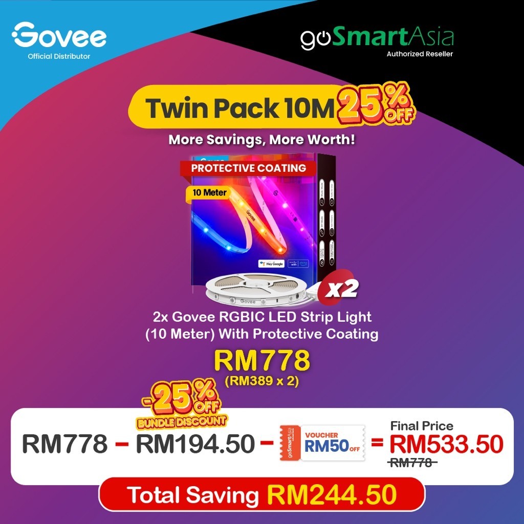 goSmart Asia Govee 5m/10m RGBIC Wifi + Bluetooth LED Strip Light with Protective Coat LED Light Strip Gaming Light