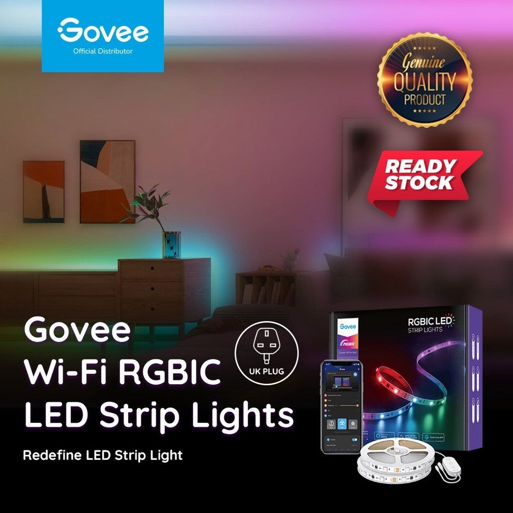 [READY STOCK] 5 Meter, Lampu Jalur LED RGBIC Govee, 16.4ft(5m), 100% Tulen, Wi-Fi, Google &amp; Alexa serasi