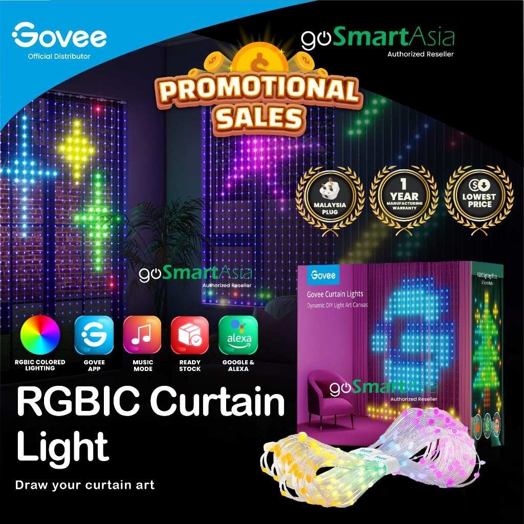 goSmart Asia Govee Curtain Lights for Bedroom Wall IP65 Waterproof RGB Light LED Light Lampu Dinding