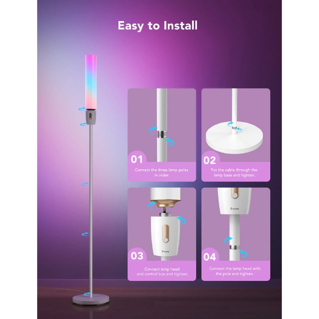 goSmart Asia Govee Lyra/Cylinder/Uplighter/Tree Lamp Floor Lamp Floor Lamp 2 Floor Lamp Pro Black 2 RGBIC Technology Stand Lamp Gaming Light Lampu Lantai