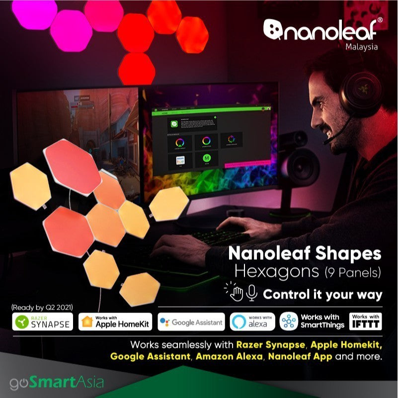 Wall Light for decoration & gaming - Nanoleaf Shapes Hexagon Starter Kit (9 Hexagon)