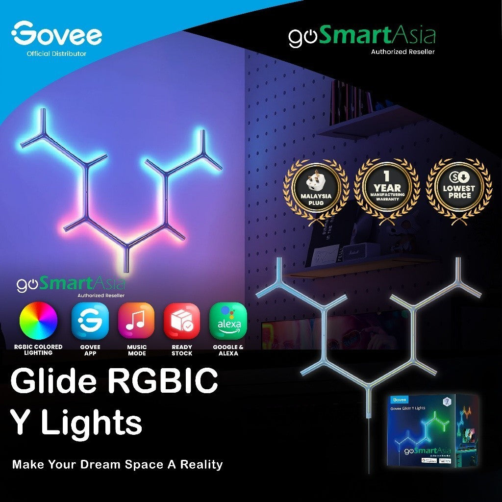 goSmart Asia Govee Glide Y Shape Light Panel 7 pack Gaming Light Neon Light Smart Light Lampu Dinding