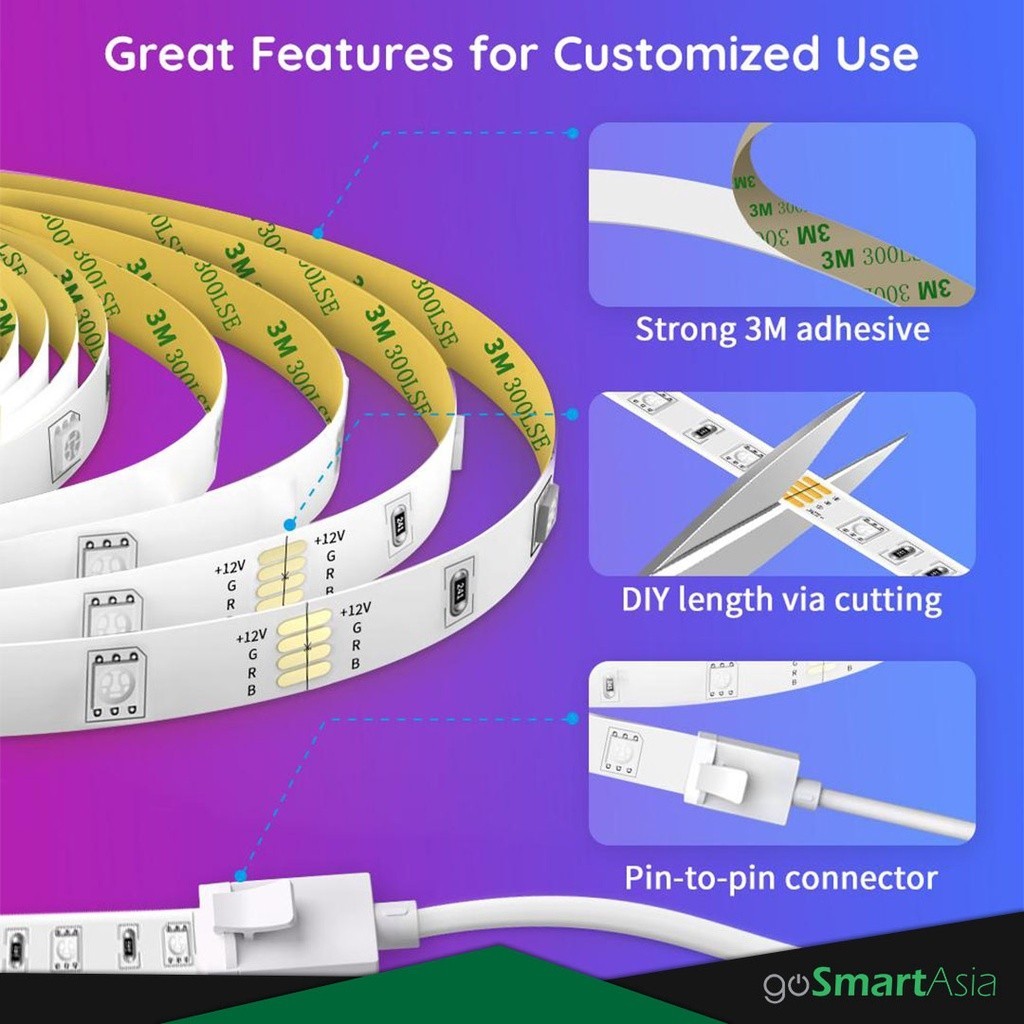 goSmart Asia Govee 10meter RGB LED Strip Lights 32.8ft(2 x 5M) LED Light Strip RGB Light Gaming Light Lampu Dinding