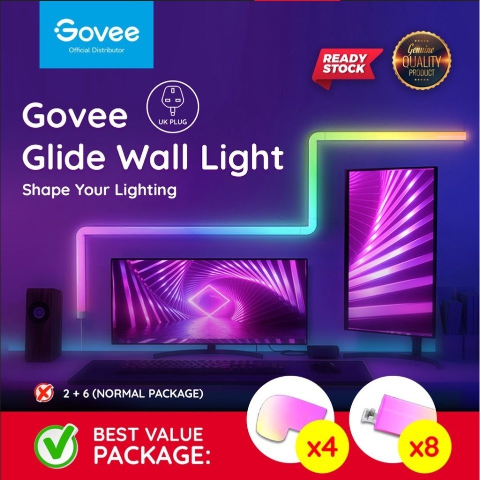 goSmart Asia Govee Glide Smart Wall Light (8+4) (6+1) Gaming Light Neon Light Smart Light Lampu Dinding
