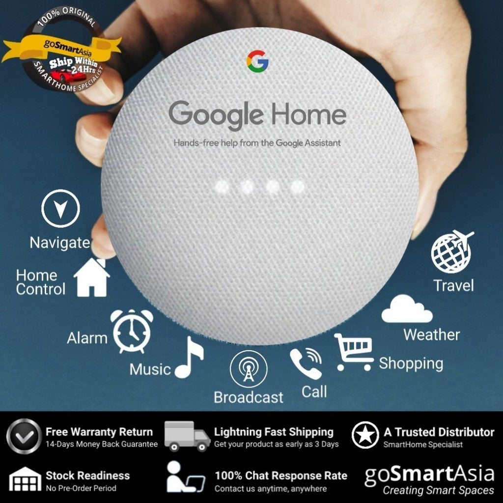 Google Home Mini (Versi UK dengan Palam Asal Malaysia - Warna Kapur)