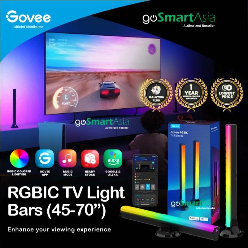 goSmart Asia Govee TV and Monitor Light Bars (45-70') RGBIC Wifi RGB Light LED Light Lampu Light Bar Lampu Hiasan