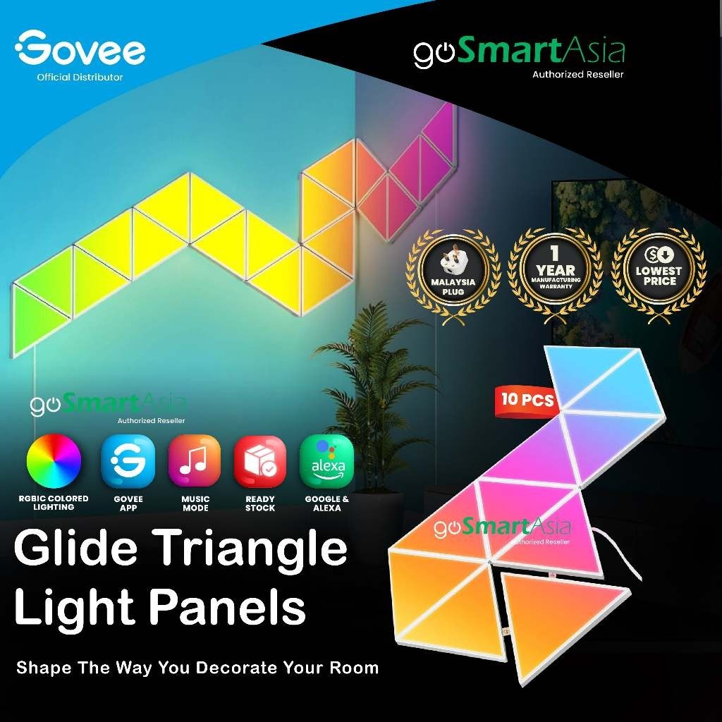 goSmart Asia Govee Glide Triangle 10 Pcs Light Panel Gaming Light Smart Light Wall Light Lampu Dinding