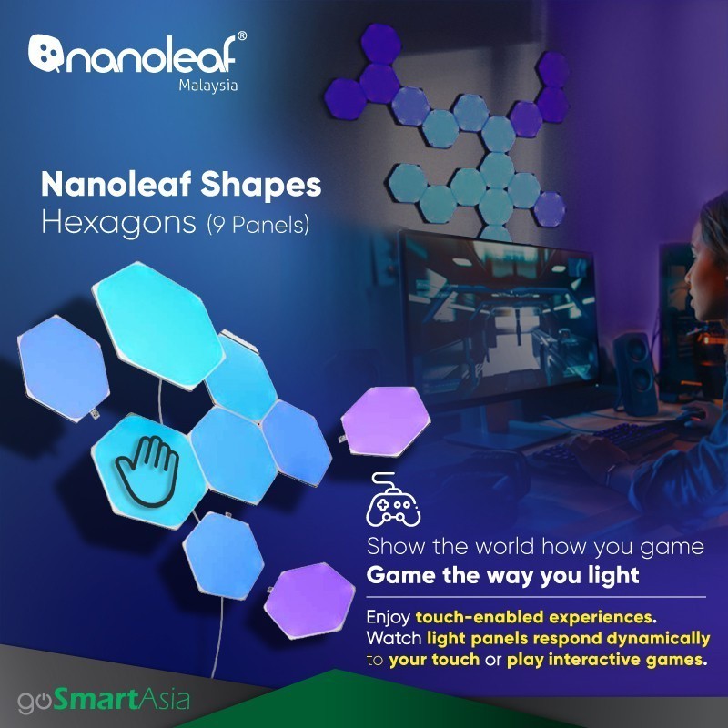 Wall Light for decoration & gaming - Nanoleaf Shapes Hexagon Starter Kit (9 Hexagon)