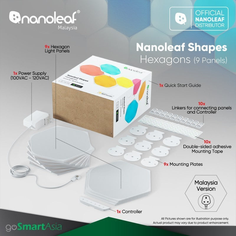 Wall Light for decoration & gaming - Nanoleaf Shapes Hexagon Starter Kit (9 Hexagon)