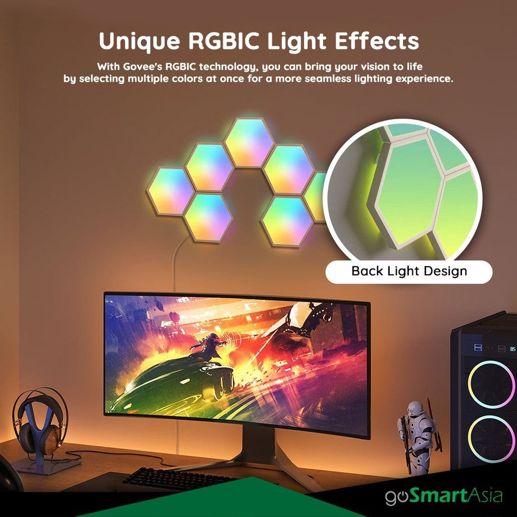 goSmart Asia Govee Hexa/Hexa Pro 7 Pcs Smart LED Hexagon Wall Lights Wifi Gaming Light Lampu Dinding