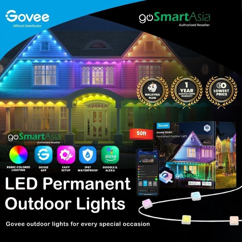 goSmart Asia Govee Lampu Luar Kekal IP67 Lampu LED RGB Kalis Air Lampu Hiasan Lampu LED
