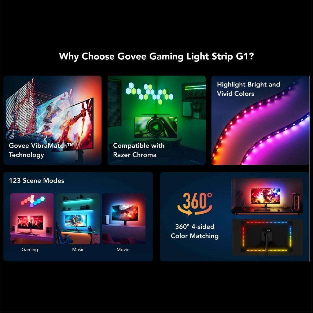 goSmart Asia Govee PC Monitor Gaming Backlight Strip G1 Monitor Backlight for 27-34" PC RGB Light LED Light Lampu Hiasan