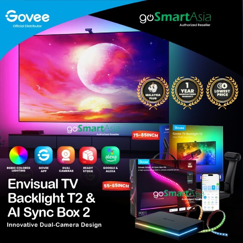 goSmart Asia Govee Envisual TV Backlight T2 with Dual Cameras (Immersion) Backlights (55-65)/(75-85)inch Wifi