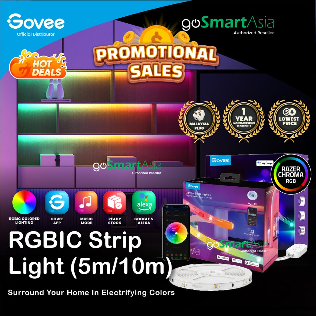 goSmart Asia Govee 5m/10m RGBIC Wifi + Bluetooth LED Strip Light with Protective Coat LED Light Strip Gaming Light