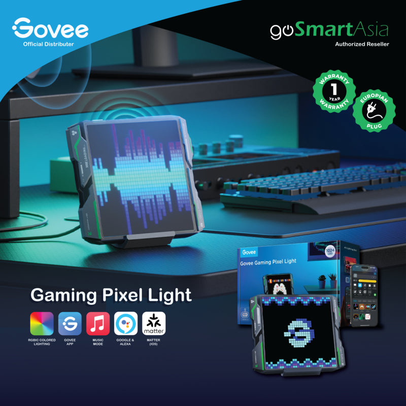 Govee Gaming Pixel Light【EU Plug】RGBIC LED Panel with Real-time Info Display, 150+ Scene Modes & DIY Options