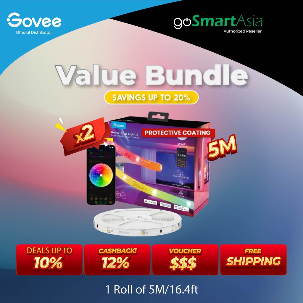goSmart Asia Govee 5m/10m RGBIC Wifi + Bluetooth LED Strip Light with Protective Coat LED Light Strip Gaming Light