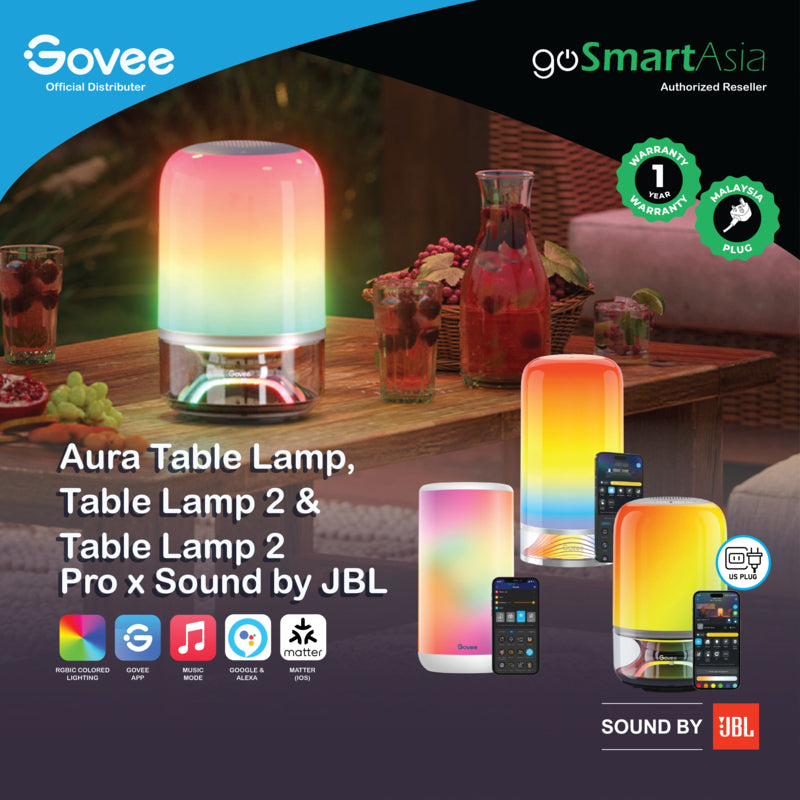 goSmart Asia Govee Aura Smart Table Light RGBIC Lamp Table Lamp Bedside Lamp Smart Light Table Light Lampu Meja