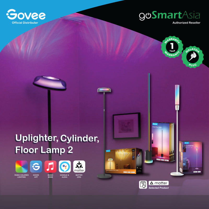 goSmart Asia Govee Lyra/Cylinder/Uplighter/Tree Lamp Floor Lamp Floor Lamp 2 Floor Lamp Pro Black 2 RGBIC Technology Stand Lamp Gaming Light Lampu Lantai